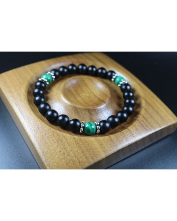Matte Black Onyx and Malachite Bracelet - Bracelet - Men Jewelry - 8mm beads-Stretch Bracelet - Men Bead Bracelet - Heal Bracelet