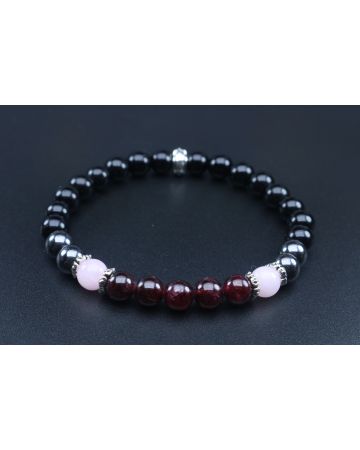 Love, Passion, Positive Energy & Protection Bracelet with Black Tourmaline, Hematite, Rose Quartz and Garnet (6mm Beads)
