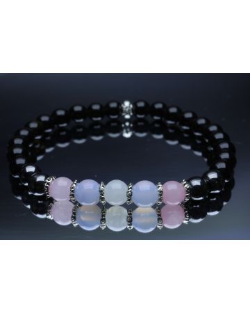 Black Tourmaline, Hematite, Rose Quartz, Moonstone, Blue Lace Agate Bracelet (6mm Beads)/Protection, Strength, Calming, Positive Energy