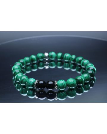 Malachite & Black Tourmaline Bracelet (6mm Beads)/Protection, Positive Energy, Strength