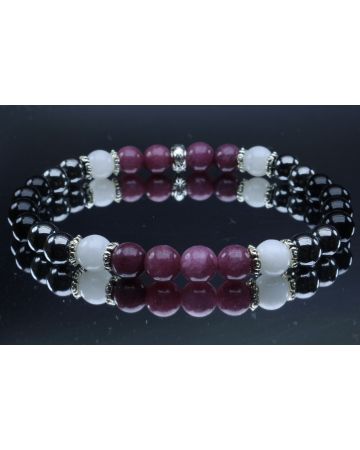 Lepidolite, Hematite, Black Tourmaline, Moonstone Bracelet (6mm Beads)/Emotional Healing, Depression, Insomnia, New Beginnings, Anxiety