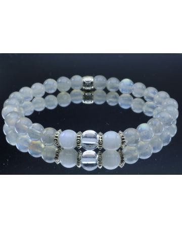 Labradorite, Moonstone & Clear Quartz Bracelet (6mm Beads)/Spiritual, Protection, Calming