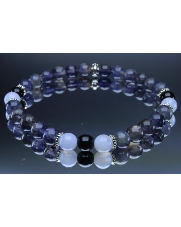Iolite, Blue Lace Agate & Black Tourmaline Bracelet (6mm Beads)/Wisdom, Inner Vision, Recovery, Addictions, Spiritual, Calming