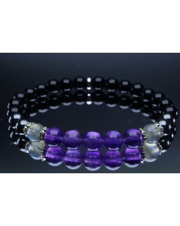 Empath Protection Bracelet with Black Tourmaline, Labradorite, Hematite & Amethyst (6mm Beads)