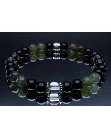 Elastic/Stretch Bracelet with Natural 6mm Black Tourmaline, Black Onyx, Obsidian, Smoky Quartz, Labradorite & Clear Quartz with or without Metal Spacers