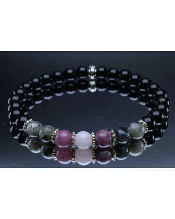 Black Tourmaline, Black Labradorite, Lepidolite, Rose Quartz Bracelet/Grief, Anxiety, Sweet Dreams, Protection (6mm Beads)