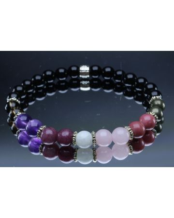 Ultimate Grief/Loss Support Bracelet,Rose Quartz,Amethyst,Black Onyx,Rhodonite,Pyrite,Moonstone,Lepidolite,Smoky Quartz (6mm Beads)