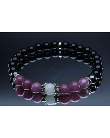 Lepidolite, Moonstone, Hematite & Black Tourmaline Bracelet (6mm Beads)/Sleep, Nightmares, Depression, Protection, Positive Energy, Calming