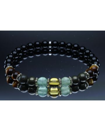 Lucky Bracelet with Jet, Tiger Eye, Pyrite, Green Aventurine & Citrine (6mm Beads)/Good Luck, Prosperity, Wealth, Abundance