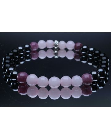 Black Tourmaline, Hematite, Rose Quartz & Lepidolite Bracelet (6mm Beads)/Depression, Anxiety, Protection, Empath