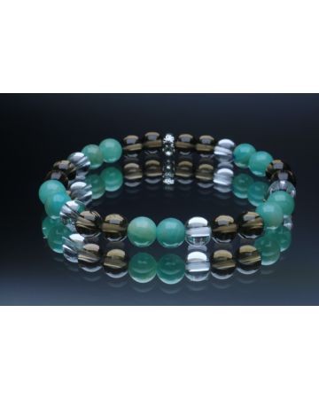 Amazonite, Smoky Quartz & Clear Quartz Bracelet (6mm Beads)/Anxiety, Depression, Empath Protection, Positive Energy, Inner Peace