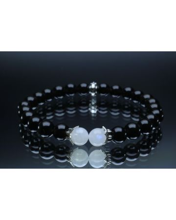 Black Tourmaline & Moonstone Bracelet (6mm Beads)/Protection, Positive Energy, New Beginnings, Calming