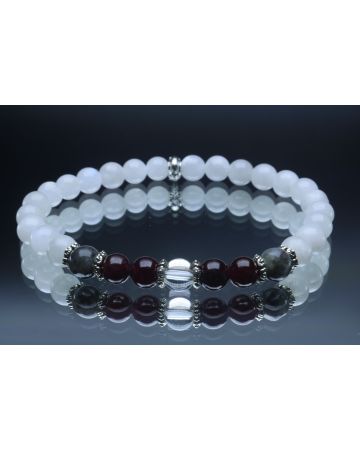 Garnet, Black Labradorite, Crystal Quartz & Moonstone Bracelet (6mm Beads)