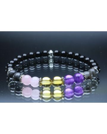Empath Bracelet with Black Tourmaline, Black Labradorite, Amethyst, Citrine & Rose Quartz (6mm Beads)