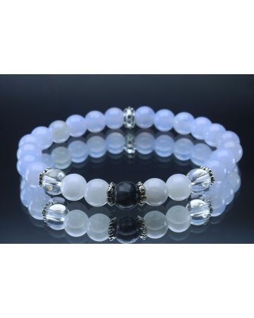 Blue Lace Agate, Clear Quartz, Moonstone & Labradorite Bracelet (6mm Beads)/Depression, Anxiety, Protection, Empath, Positive Energy