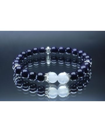 Blue Goldstone & Selenite Bracelet (6mm Beads)/Protective Energy, Positivity, Courage, Grounding, Spiritual