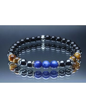 Kyanite, Tiger Eye, Hematite & Black Tourmaline Bracelet (6mm Beads)/Strength, Courage, Endurance, Perseverance, Protection