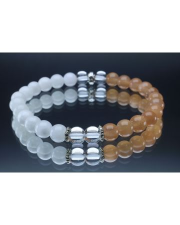 Moonstone, Sunstone & Clear Quartz Bracelet (6mm Beads)/New Beginnings, Calming, Anxiety, Joy, Positive Energy