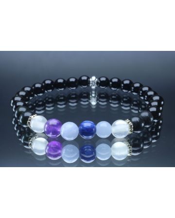 Spiritual Protection Communication Bracelet with Black Tourmaline, Jet, Kyanite, Selenite, Angelite, Celestite & Amethyst (6mm Beads)