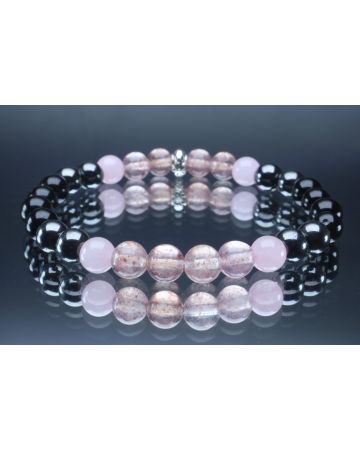 Love & Protection Bracelet with Black Tourmaline, Hematite, Rose Quartz and Strawberry Quartz (6mm Beads)