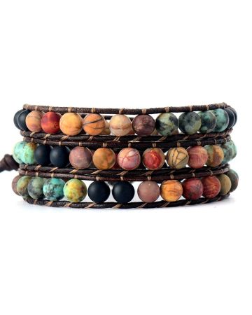 Natural Matte Stone Leather Wrap Bracelet-Inner Peace Balance Meditation Spiritual Inspiration Energy Protection Bracelet-Mental Health Gift