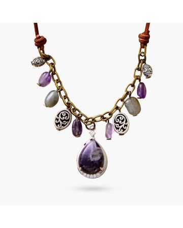 Antique Amethyst Silver Charm Necklace