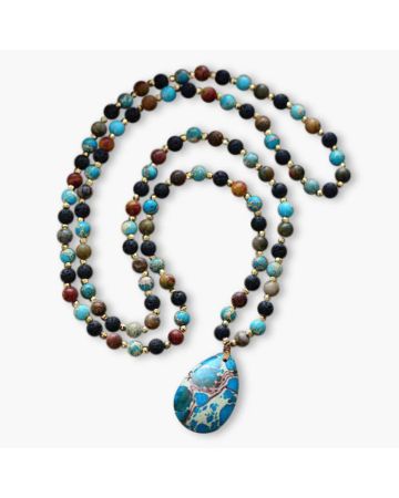 Water Drop Labradorite & Onyx Pendant Necklace