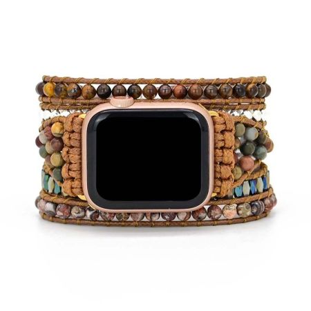 Natural Red Jasper _Tiger Eye Beaded Apple Watch Band