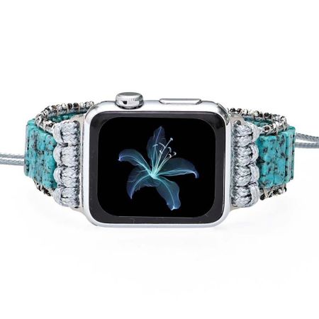 Beauty of Sky Apple Watch Strap – Handmade Blue Jasper Sesame Beaded Band