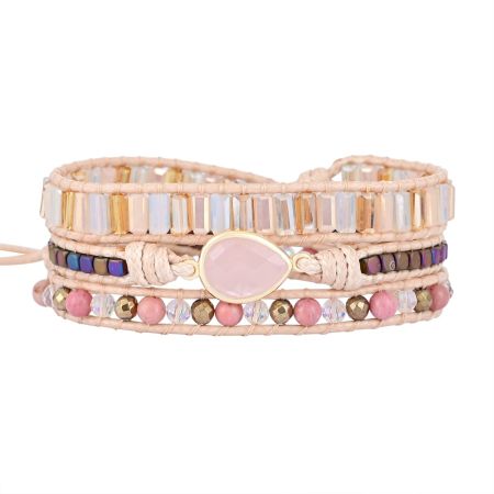 Precious Rose Quartz Teardrop Wrap Bracelet