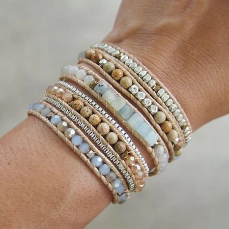 Natural Amazonite, Jasper & Jade Stone Wrap Bracelet