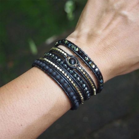 Handmade Natural Black Lava Stone & Hematite Wrap Bracelet