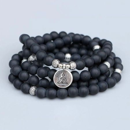 108 Bead Black Onyx Mala Bracelet – with Spiritual Charm