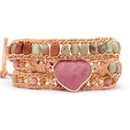Rhodonite & Jasper Heart Chakra Wrap Bracelet – Handmade Healing Jewelry