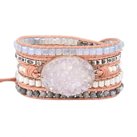 Celestine Druzy & Natural Stone 5-Layer Wrap Bracelet