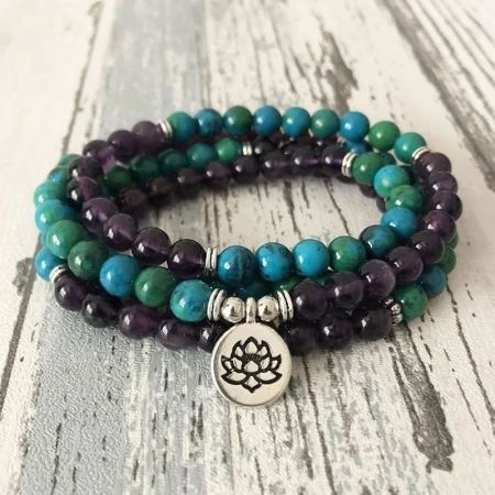 Amethyst & Chrysocolla 108 Mala Prayer Bead Bracelet