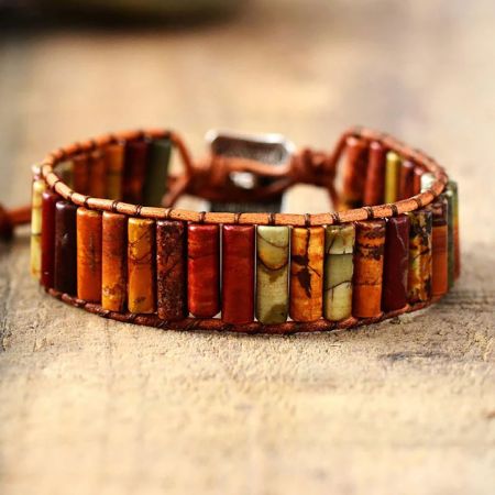 Handmade Jasper Tube Wrap Bracelet – Red Jasper & Picasso Jasper