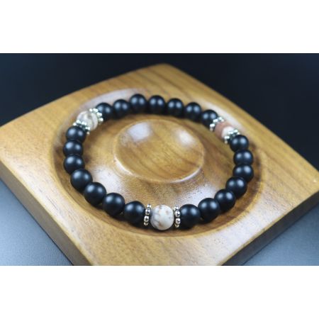 Anxiety Relief Bracelet - Matte Black Onyx with Rare Wooden Opal Bracelet - Lucky Bracelet - Popular Gift - 8mm beads