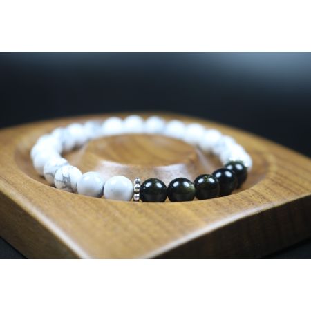Howlite and Black Obsidian Bracelet - Stretch Bracelet - Gemstone Bracelet - Healing Bracelet - 8mm beads