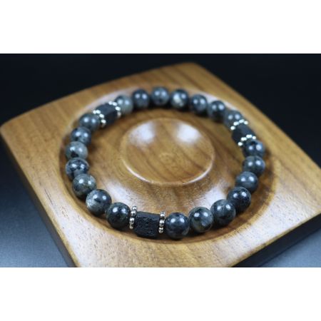 Larvikite with Cube Lava Balance Bracelet - Meditation Bracelet - Stretch Bracelet - Healing Bracelet - 8mm beads