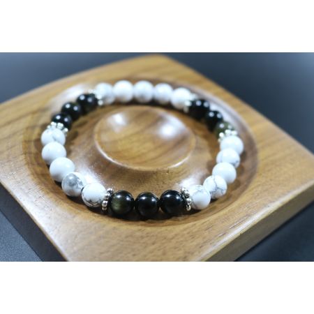 8mm beads-Howlite and Black Obsidian Bracelet - Stretch Bracelet - Gemstone Bracelet - Healing Bracelet