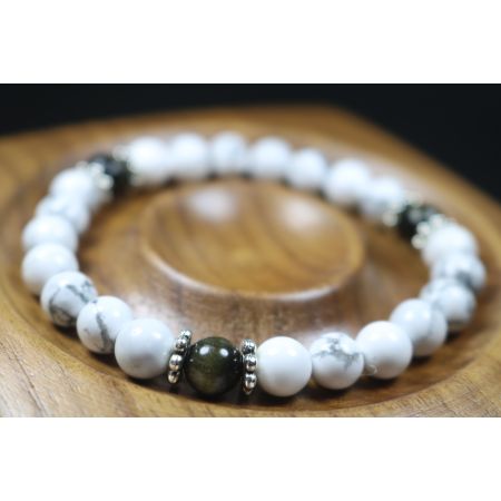  Howlite and Black Obsidian Bracelet - Stretch Bracelet - 8mm beads-Gemstone Bracelet - Healing Bracelet 