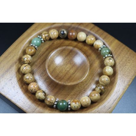 Sand Jasper with Jade Bracelet - Mala Bracelet - Jewelry - Stretch Bracelet - Meditation Bracelet - Yoga Bracelet - Heal Bracelet-8mm