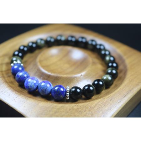 Black Obsidian and Lapis Lazuli Bracelet - Bracelet for Men and Women - Stretch Bracelet - Yoga Bracelet - 8mm beads