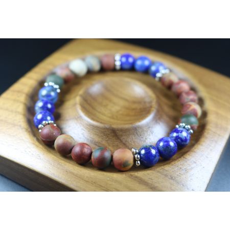 Matte Picasso and Lapis Lazuli Bracelet - Man Jewelry-Stretch Bracelet-Man Bead Bracelet - Heal Bracelet- Matte Picasso Bracelet - 8mm beads