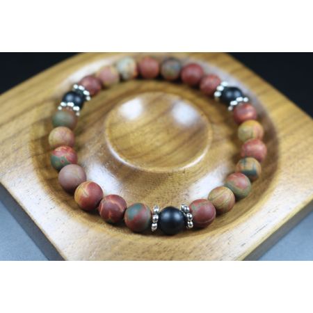 Matte Picasso and Matte Black Onyx Bracelet - Men Bracelet - Men Jewelry -  8mm beads-Stretch Bracelet - Men Bead Bracelet - Heal Bracelet