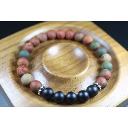 Matte Picasso and Matte Black Onyx Bracelet - - Heal Bracelet 8mm beads-Men Bracelet - Men Jewelry - Stretch Bracelet - Men Bead Bracelet 