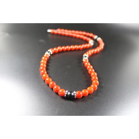 Orange dragon agate with Matte Black Onyx Necklace, Mens Necklace, Womens Necklace, Stretch Necklace, Gemstone Necklace, Healing Necklace