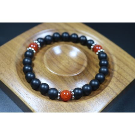 Anxiety Relief Bracelet - Matte Black Onyx with Orange dragon agate Bracelet - Lucky Bracelet - Popular Gift - 8mm beads