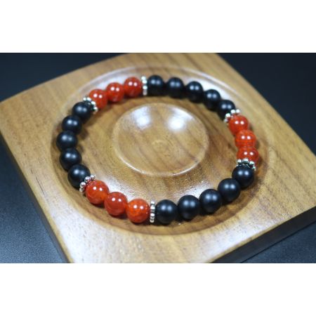 Anxiety Relief Bracelet - Matte Black Onyx with Orange dragon agate Bracelet - Lucky Bracelet - 8mm beads- Popular Gift 